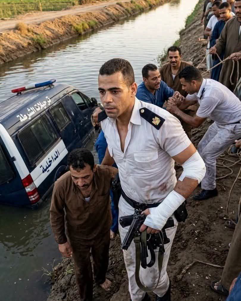 الرائد شهاب الدين شريف ينقذ المساجين من ترعة دسوق كفر الشيخ بعد انقلاب سيارة الترحيلات